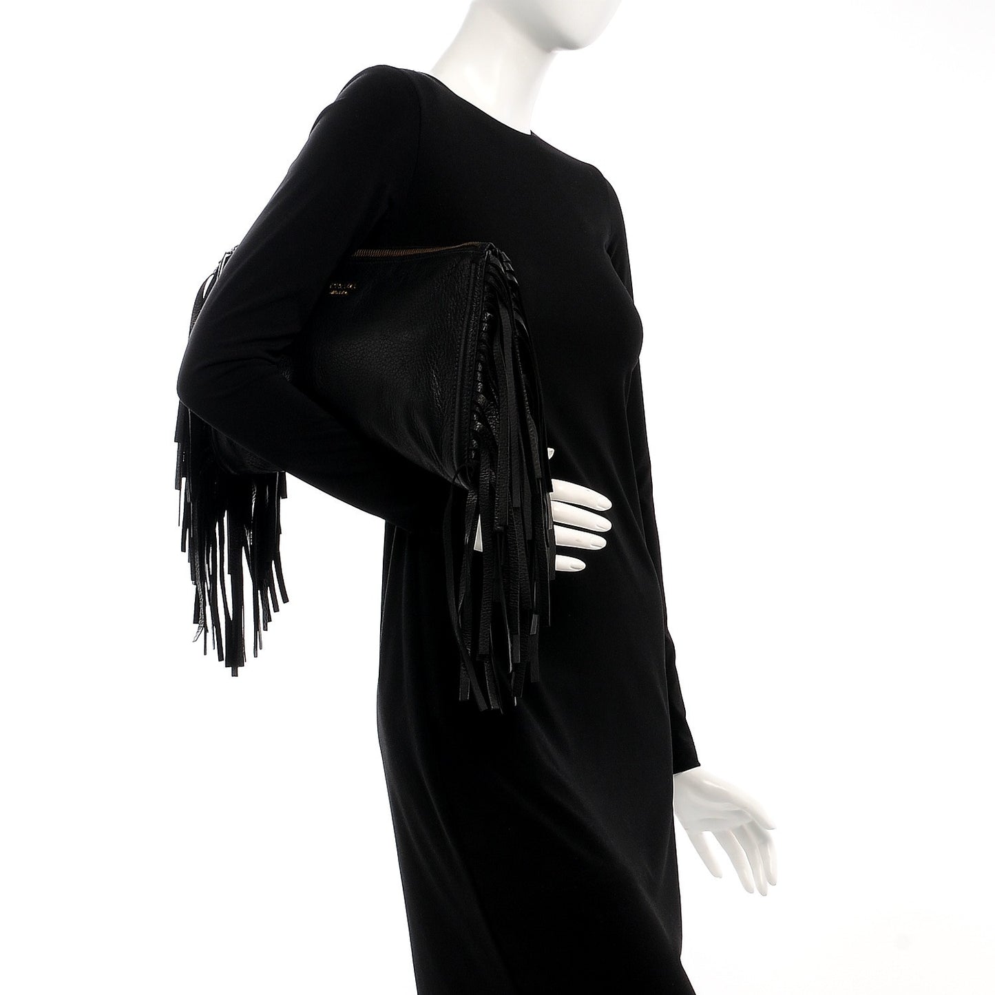 Cervo Deerskin Fringe Clutch Nero Black