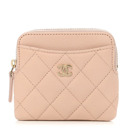 Chanel Caviar Quilted Zip Card Holder Wallet Light Beige 1 of 8