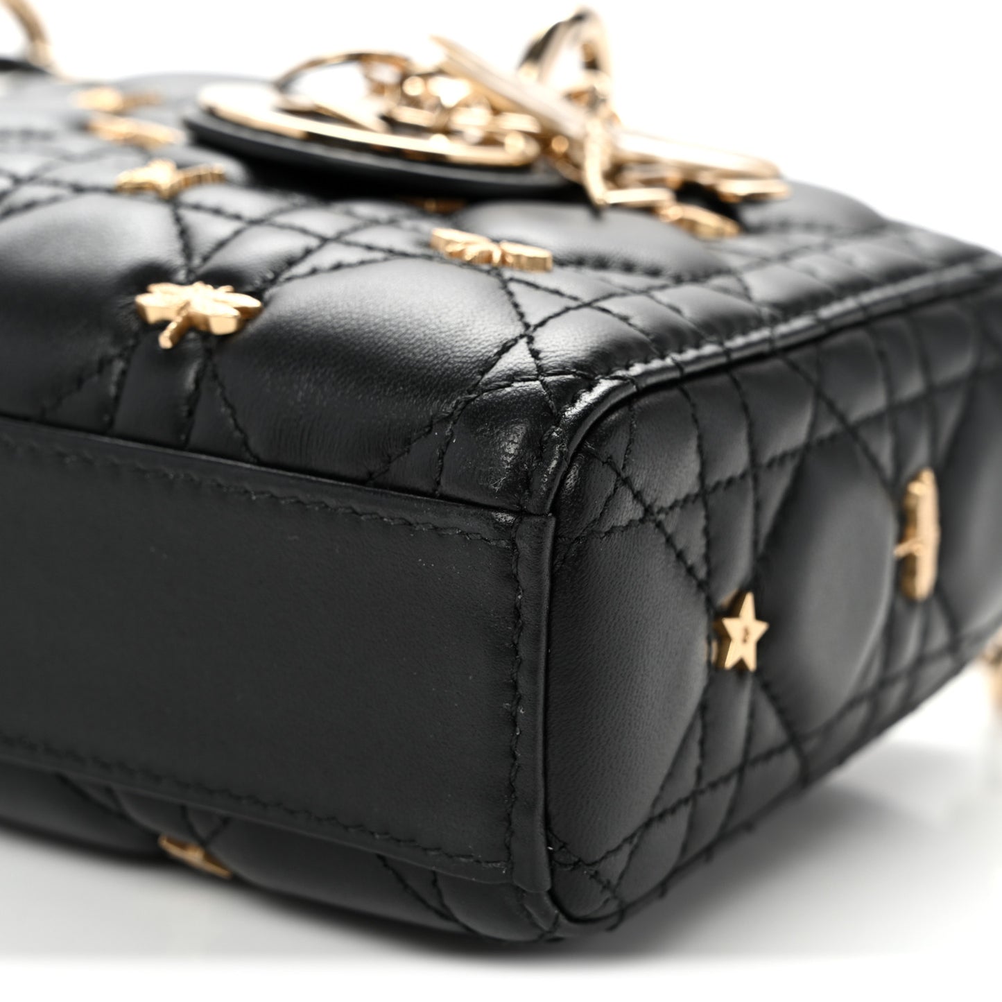 Lambskin Cannage Butterfly Studs Small Lady D-Joy Black