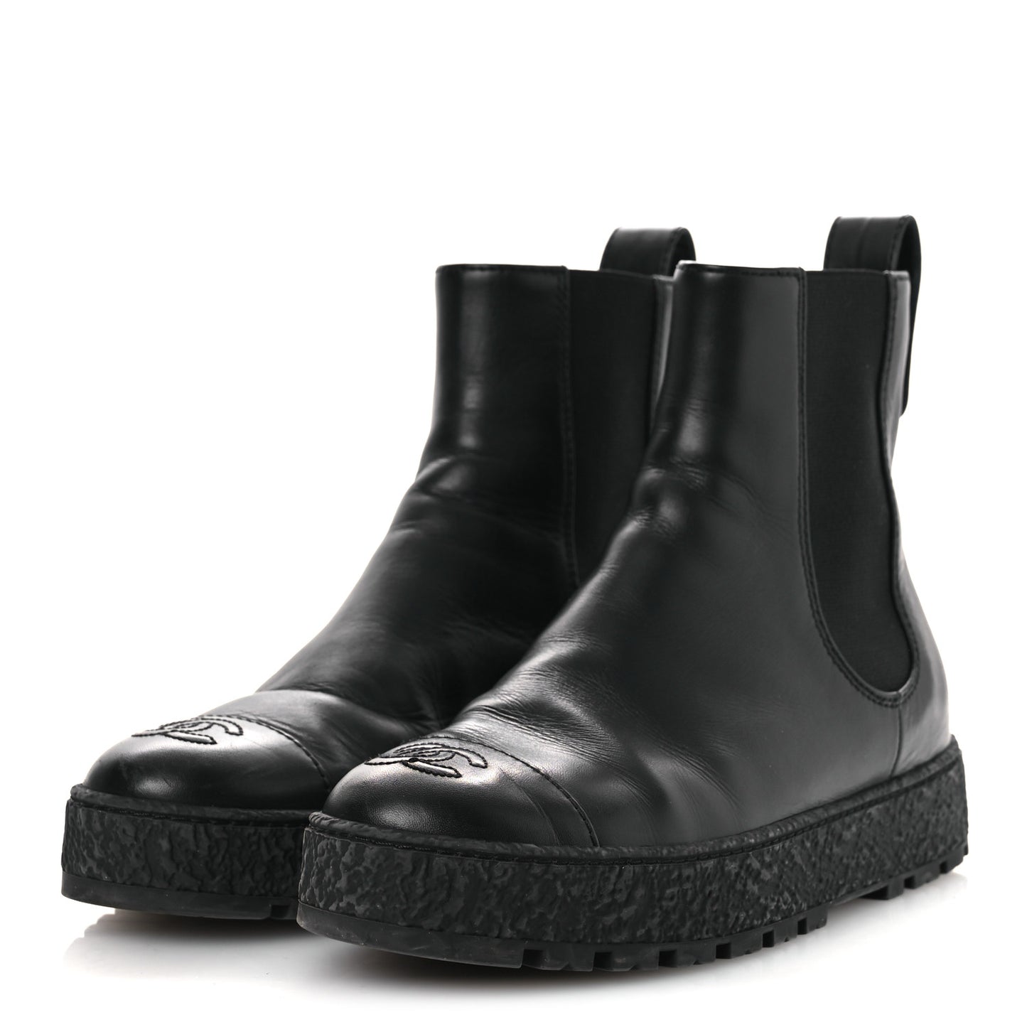Calfskin Cap Toe CC Ankle Boots 38 Black