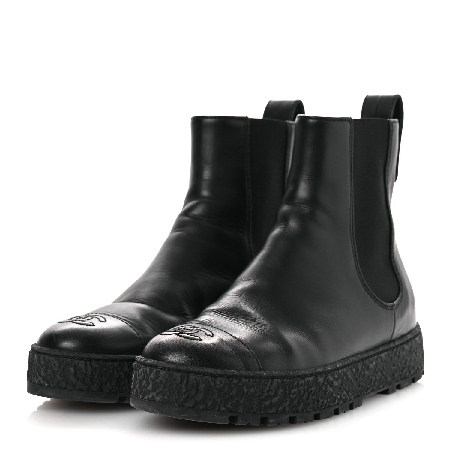 Chanel Calfskin Cap Toe CC Ankle Boots 38 Black 4 of 12