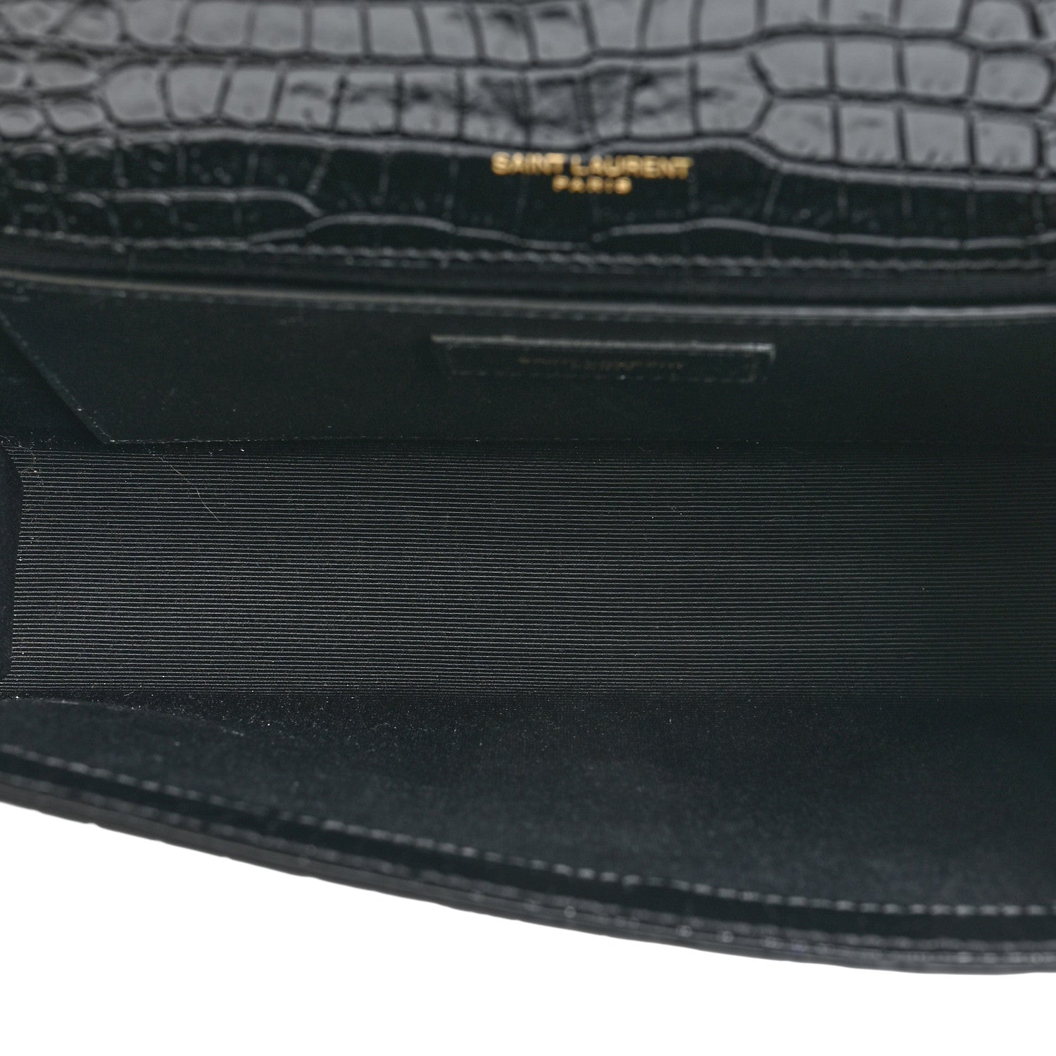 Saint Laurent Calfskin Crocodile Embossed Medium Classic Monogram Kate Tassel Satchel Black 5 of 12