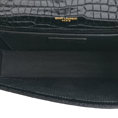 Saint Laurent Calfskin Crocodile Embossed Medium Classic Monogram Kate Tassel Satchel Black 5 of 12