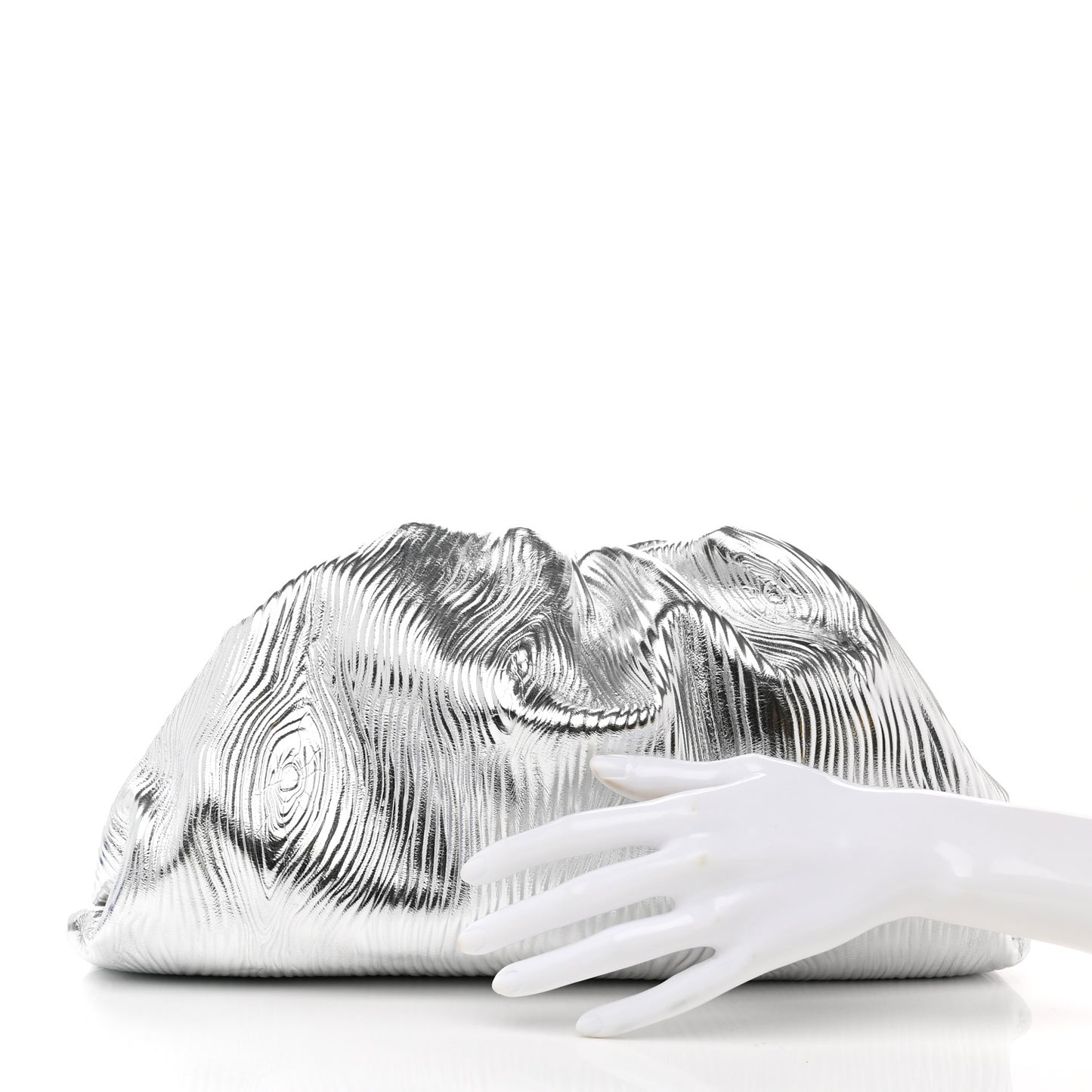 Metallic Bark Calfskin Embossed The Pouch Oversized Clutch Silver
