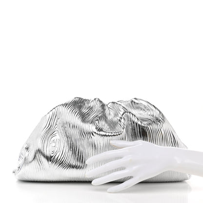 Bottega Veneta Metallic Bark Calfskin Embossed The Pouch Oversized Clutch Silver 2 of 9