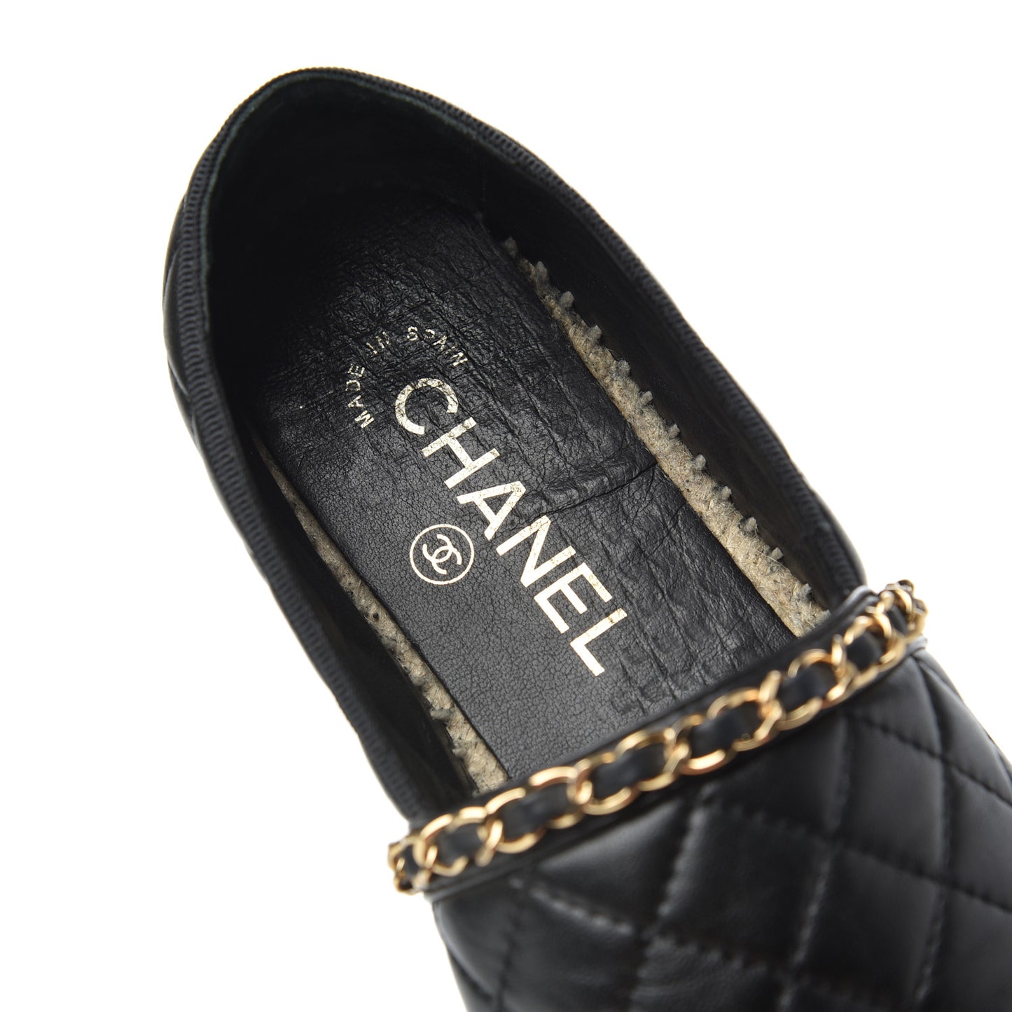 Lambskin Quilted CC Chain Espadrilles 36 Black