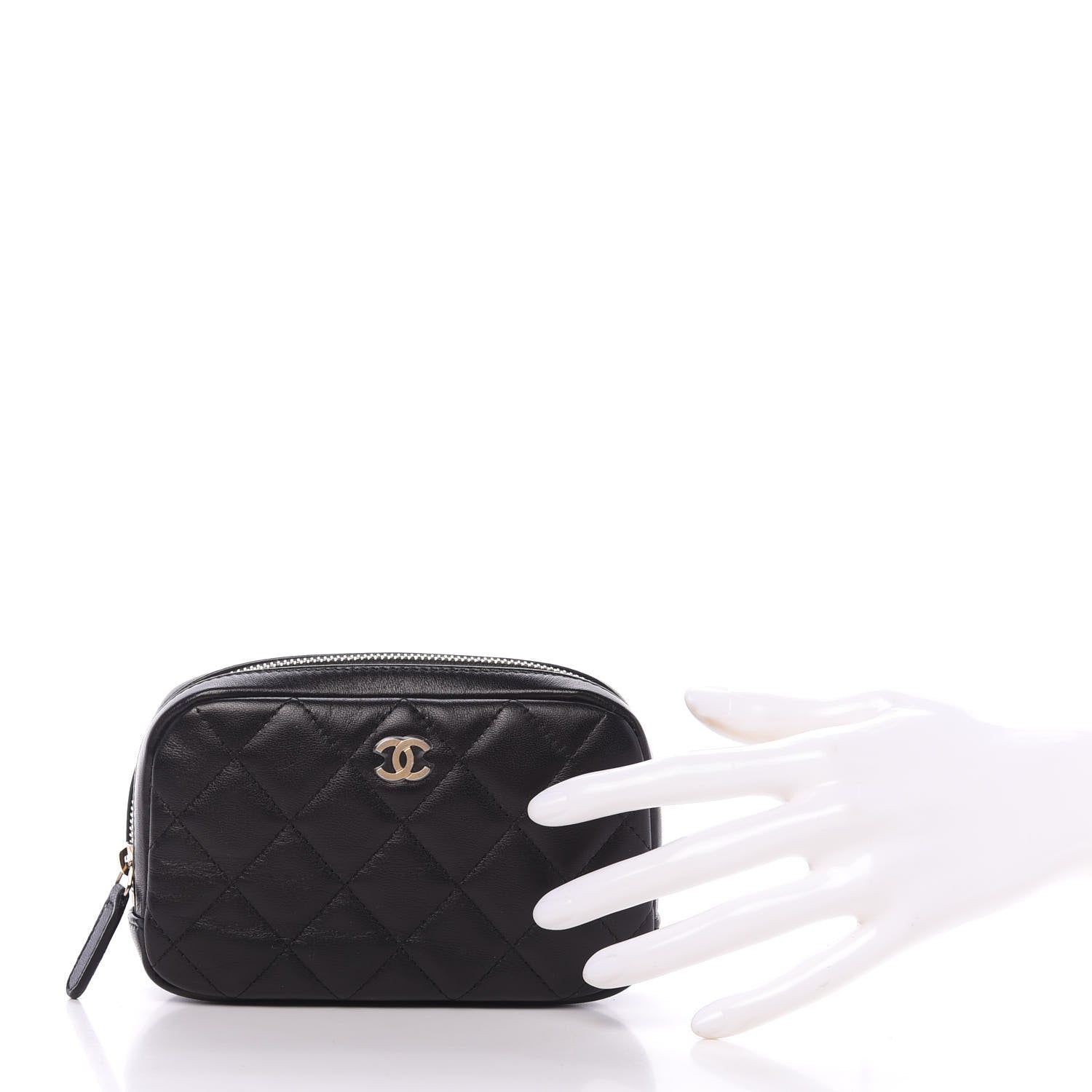 Chanel Lambskin Quilted Small Curvy Pouch Cosmetic Case Black 2 of 10