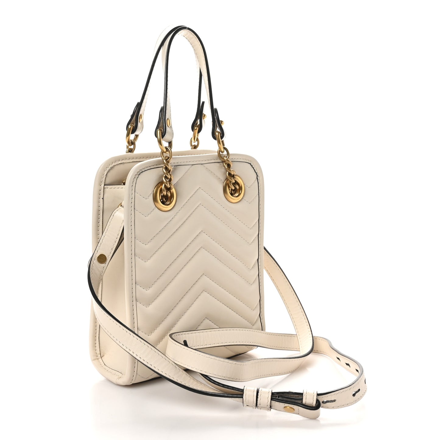 Calfskin Matelasse Chevron Mini GG Marmont Tote Mystic White