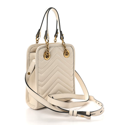 Gucci Calfskin Matelasse Chevron Mini GG Marmont Tote Mystic White 2 of 11