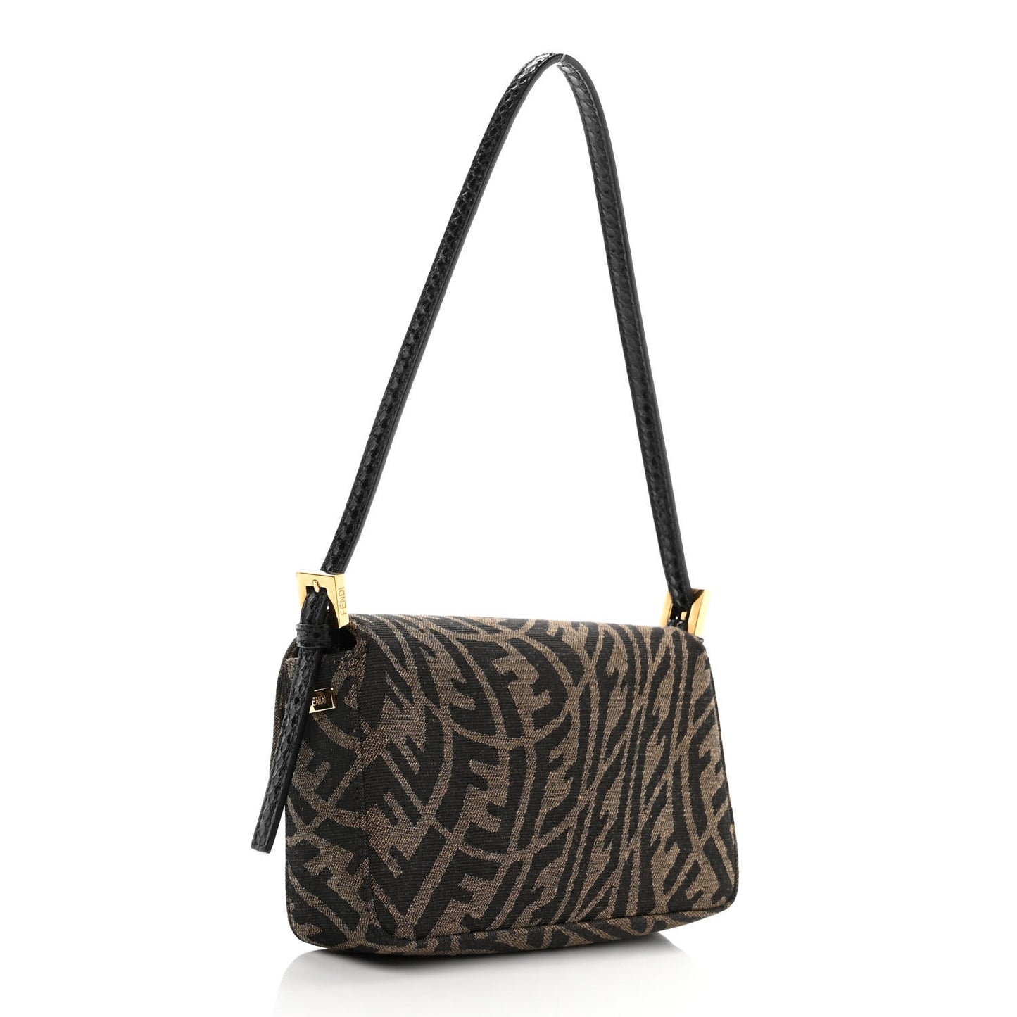 X SARAH COLEMAN Fabric Jacquard Ayers Enamel FF Vertigo Mini Baguette 1997 Tobacco Moro Black