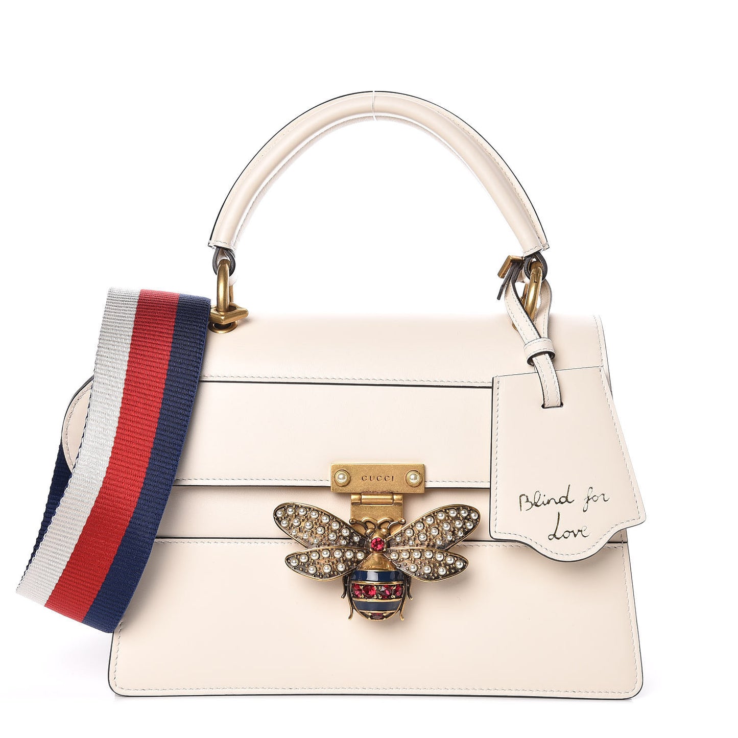 Calfskin Sylvie Web Small Queen Margaret Top Handle Bag White