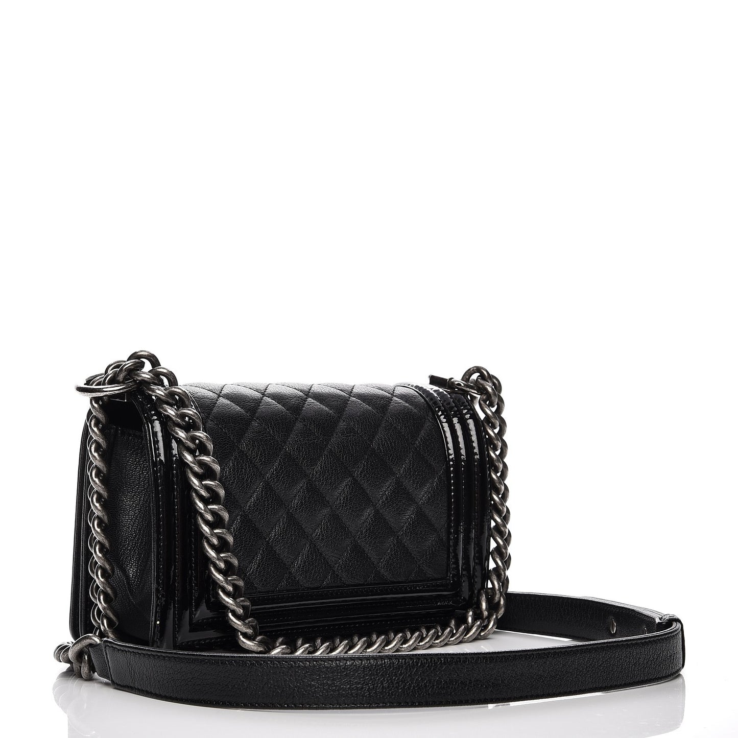 Goatskin Quilted Patent Small Duo Boy Flap Black