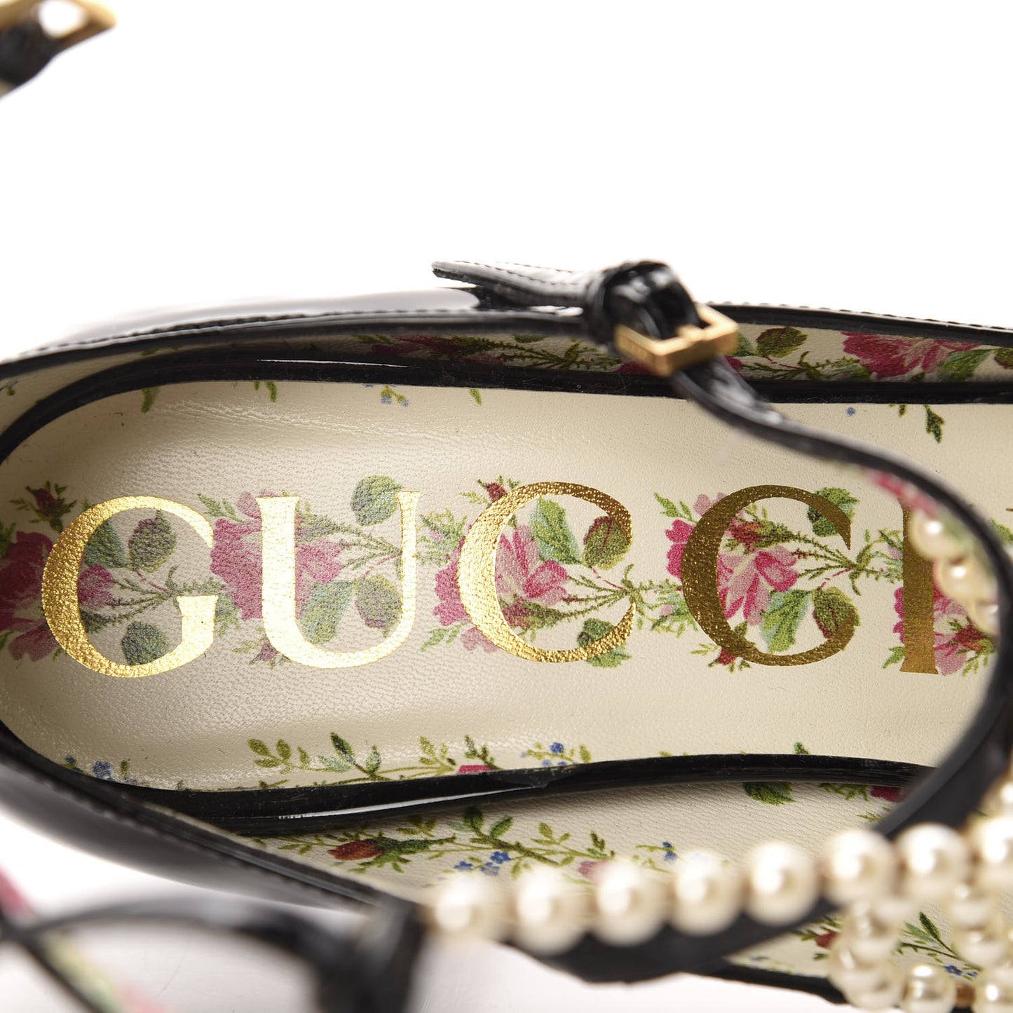 Patent Pearl Taide T-Strap Mid Heel Pumps 37 Black