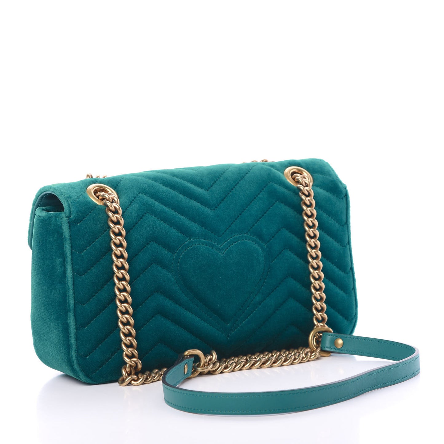 Velvet Matelasse Small GG Marmont Shoulder Bag Pavone Cyan