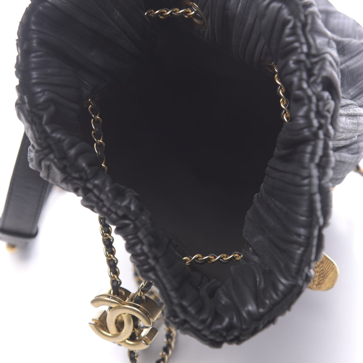 Iridescent Crumpled Calfskin Small Coco Pleats Backpack Black