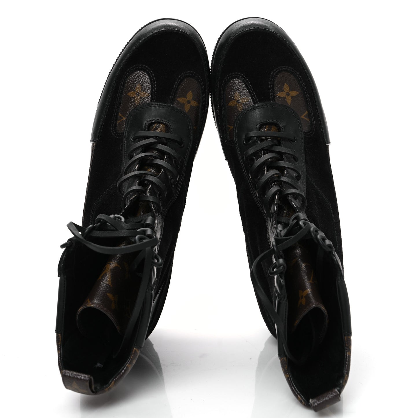 Suede Calfskin Crocodile Embossed Patent Monogram Laureate Platform Desert Boots 41 Black