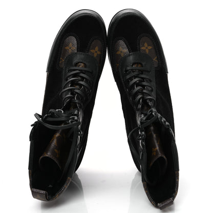 Louis Vuitton Suede Calfskin Crocodile Embossed Patent Monogram Laureate Platform Desert Boots 41 Black 2 of 8