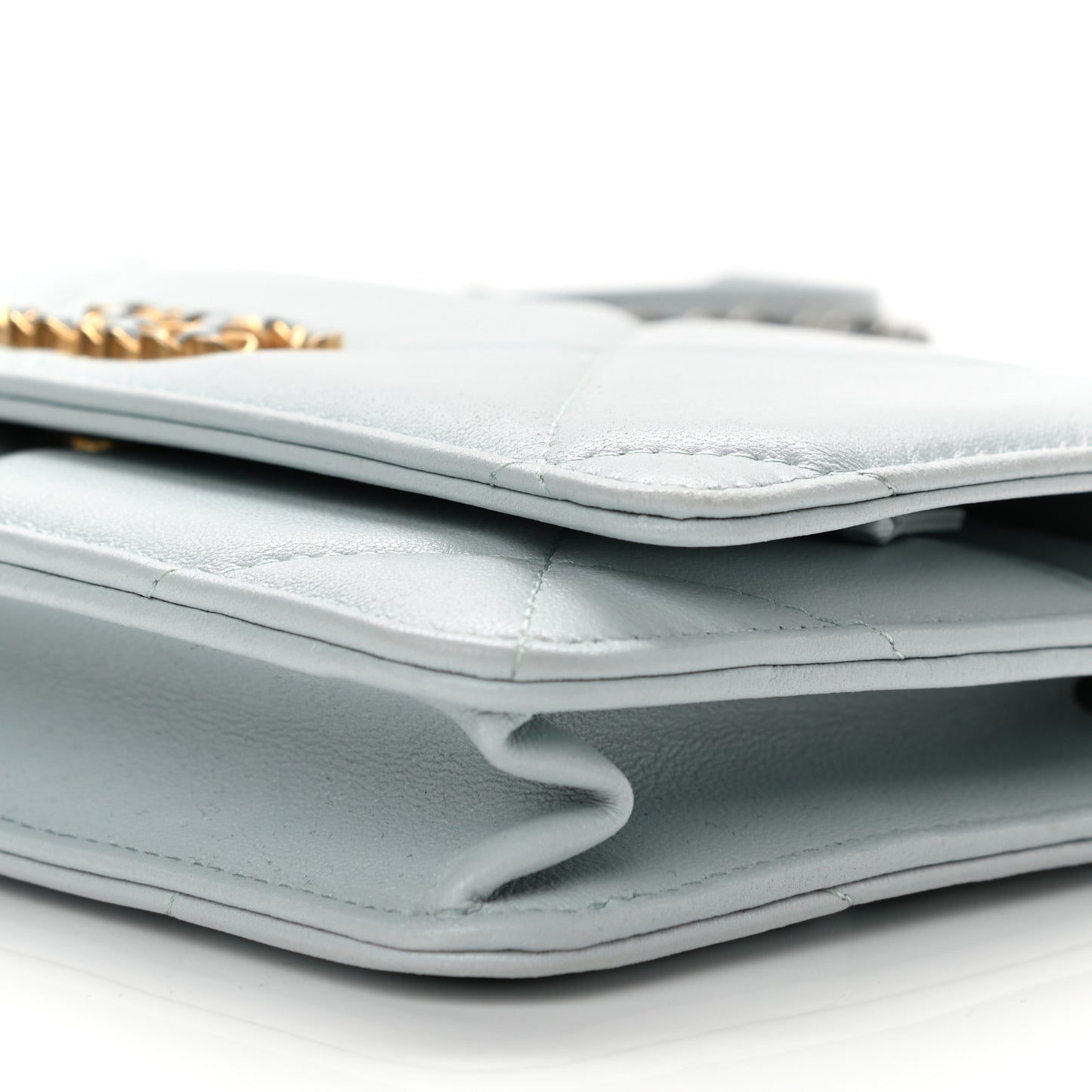Lambskin Quilted Chanel 19 Wallet On Chain WOC Light Blue