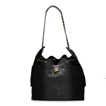 Chanel Washed Denim Quilted Large Chanel 25 Handbag Black 1 of 10