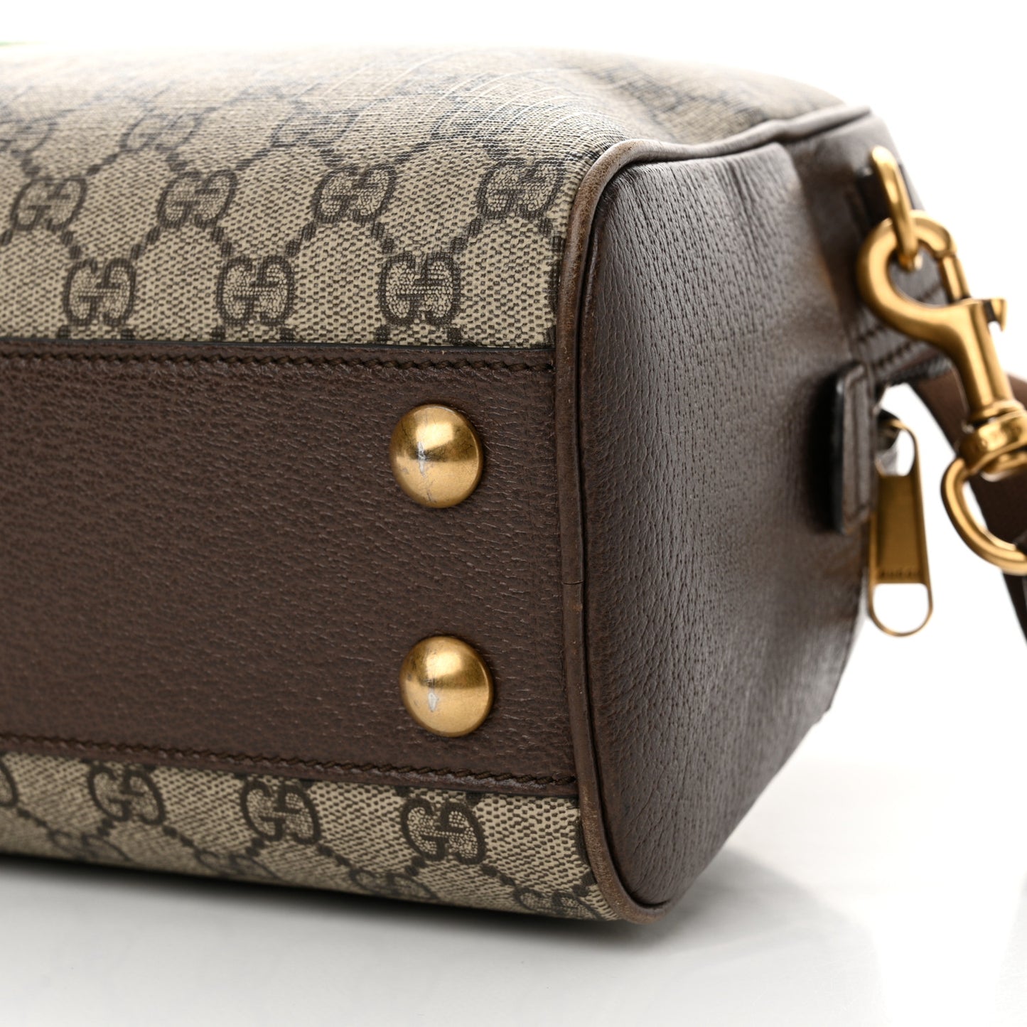 GG Supreme Monogram Textured Dollar Calfskin Web Medium Ophidia Top Handle Duffle Bag Beige Ebony New Acero