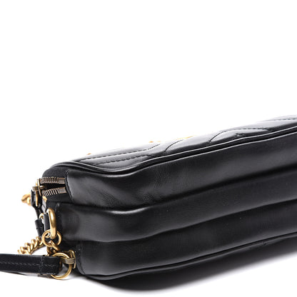 Gucci Calfskin Matelasse Mini GG Marmont Chain Crossbody Bag Black 9 of 11