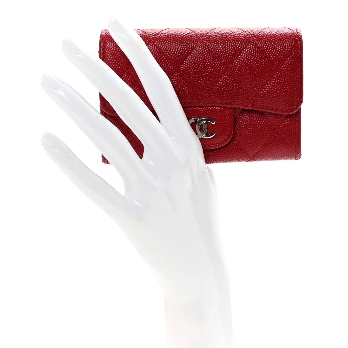 Caviar Quilted Flap Card Holder Wallet Red