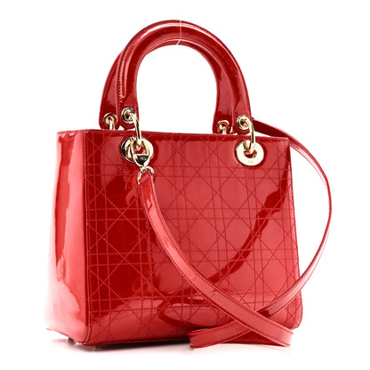 Christian Dior Patent Cannage Stitched Medium Lady Dior Red 3 of 11