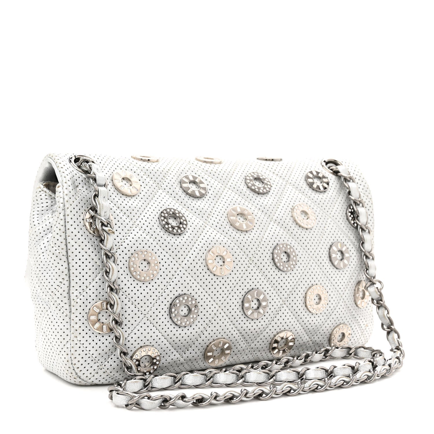 Chanel Perforated Metallic Lambskin Medium CC Medals Flap Silver 3 of 13