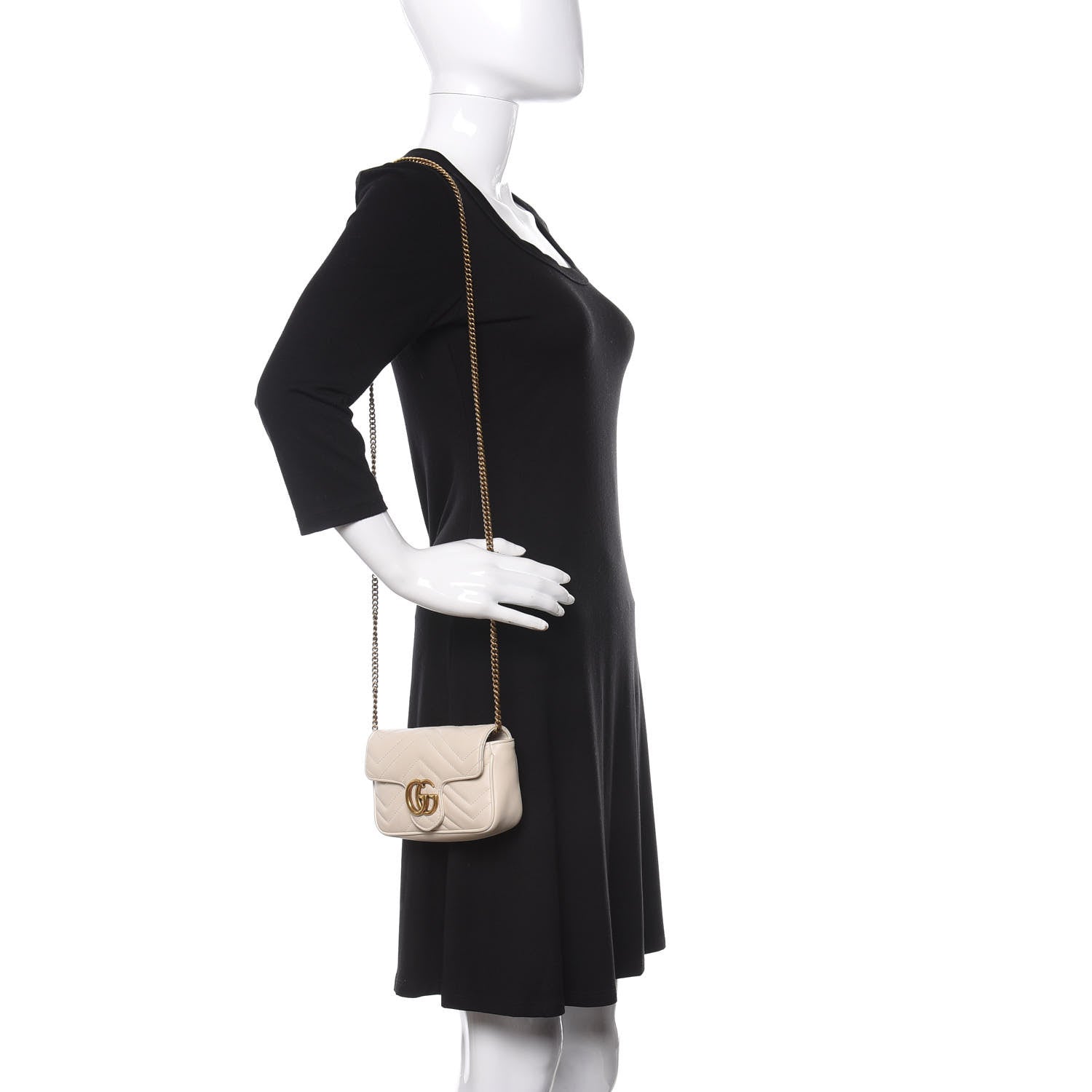 Gucci Calfskin Matelasse Super Mini GG Marmont Shoulder Bag White 2 of 12
