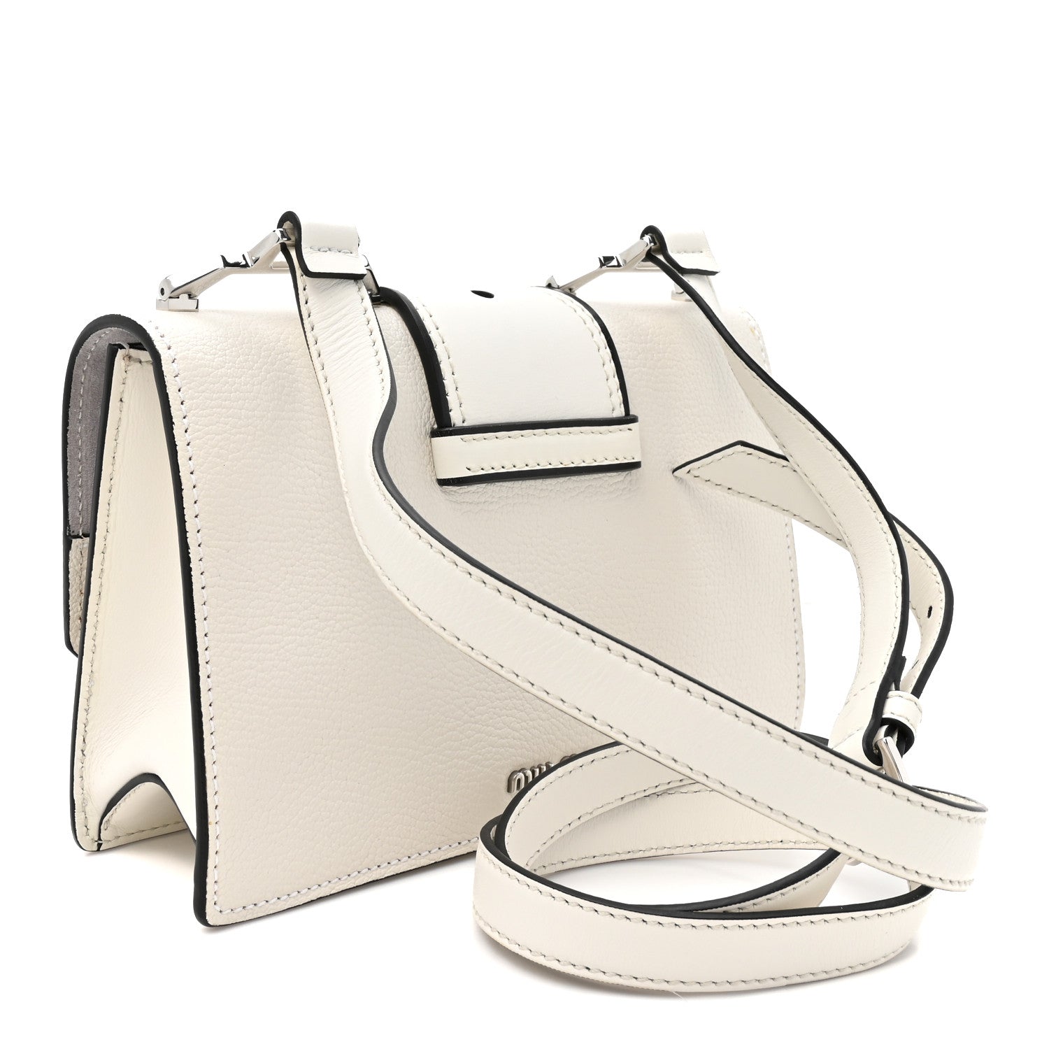 Miu Miu Goatskin Madras Soft Calf Crystal Embellished Shoulder Bag Bianco 3 of 11
