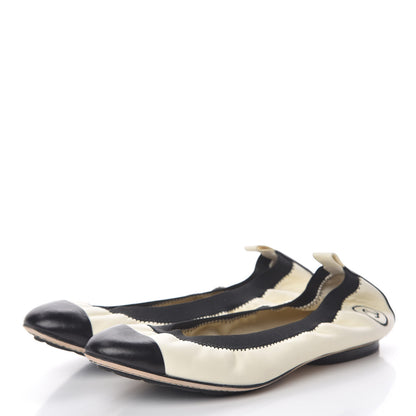 Chanel Lambskin CC Elastic Cap Toe Ballerina Flats 37 Off White Black 3 of 16