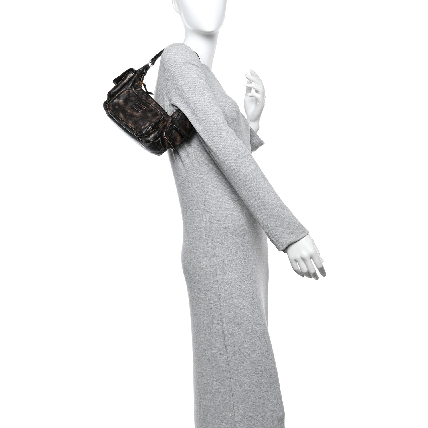 Miu Miu Distressed Nappa Pocket Bag Sand Coffee 2 of 9