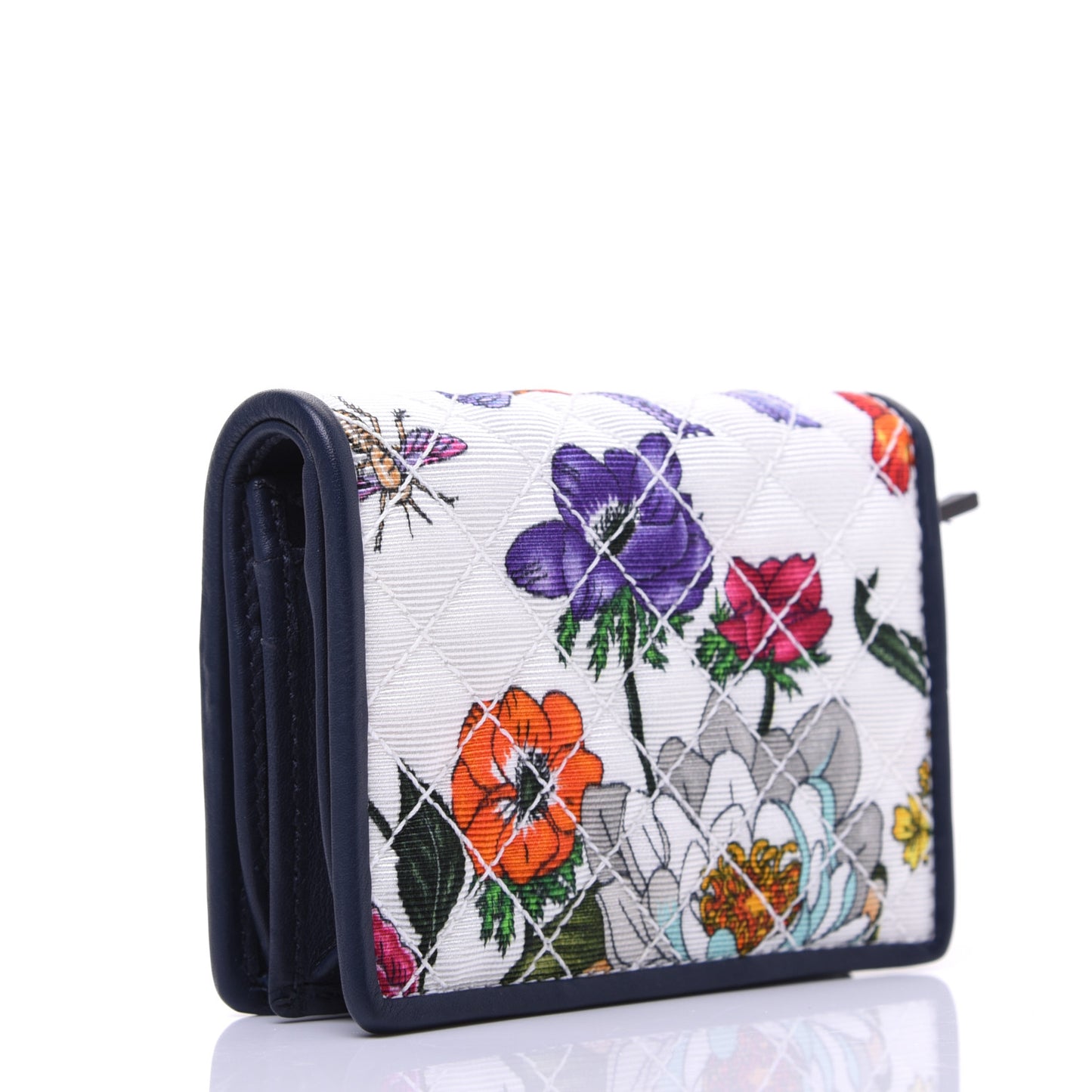 Canvas Flora Floral Trapuntata Zumi Card Case Wallet Great White Multicolor Blue Agata