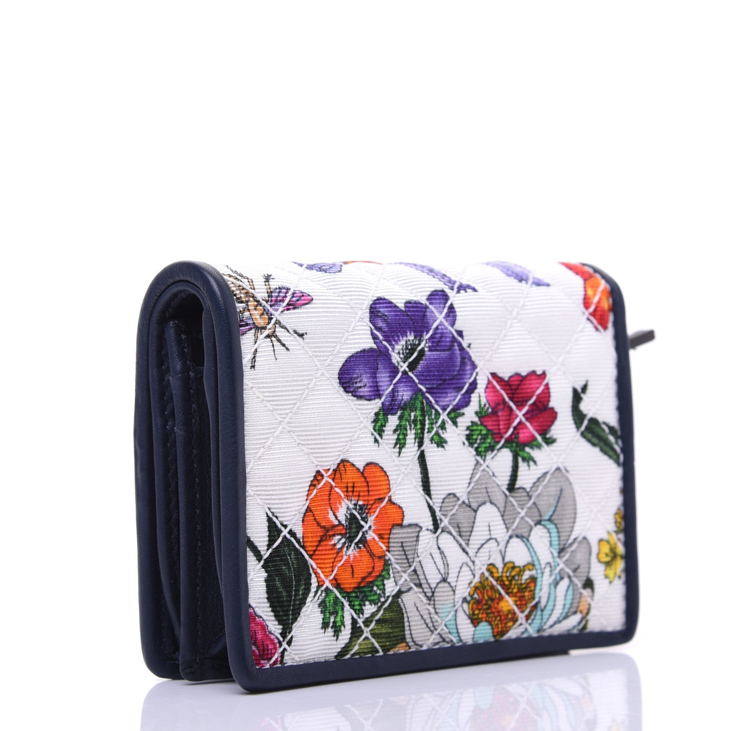 Gucci Canvas Flora Floral Trapuntata Zumi Card Case Wallet Great White Multicolor Blue Agata 3 of 13