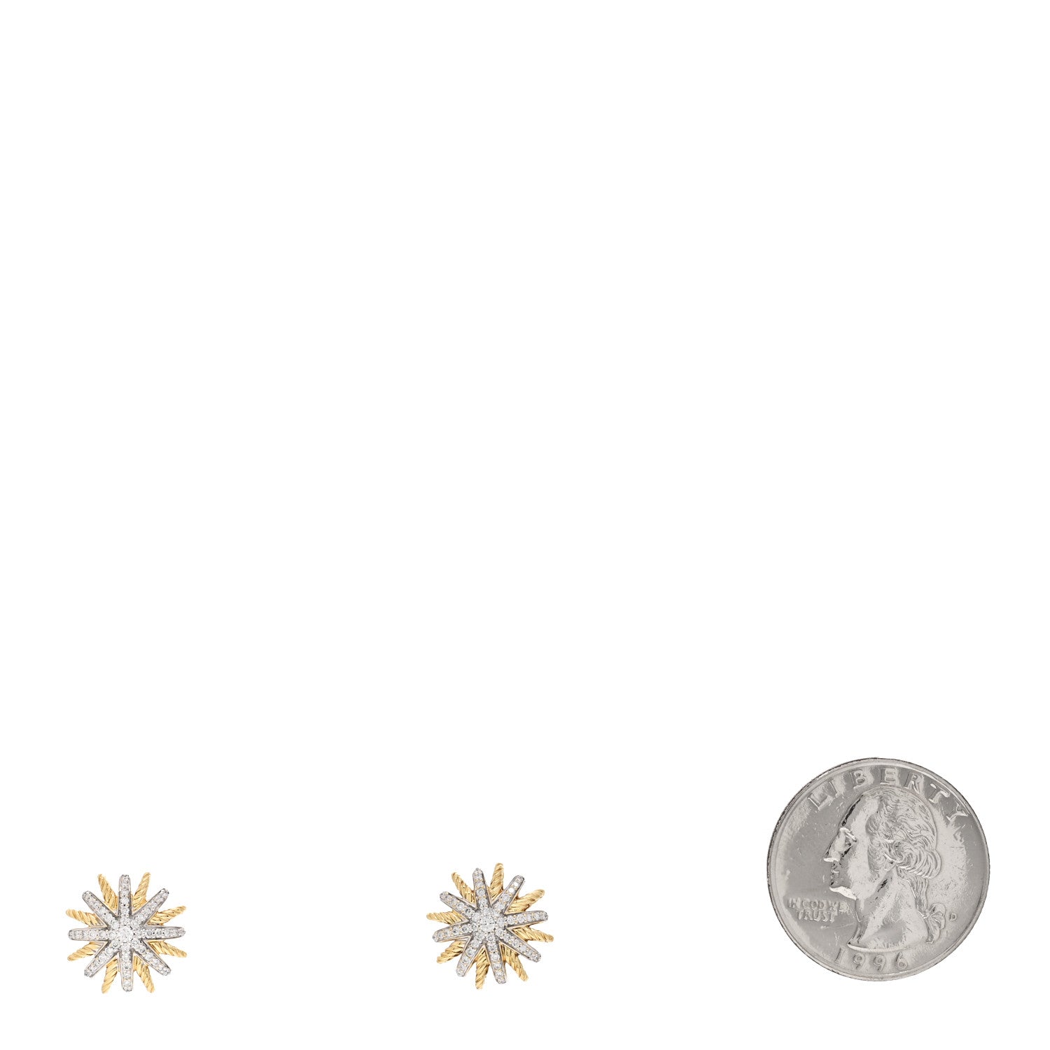 David Yurman 18K Yellow Gold Diamond 14mm Starburst Earrings 2 of 4