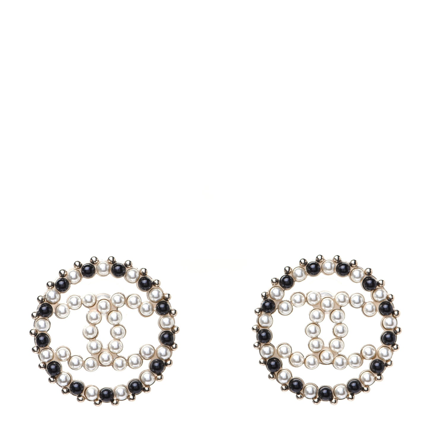 Resin Pearl CC Earrings Gold Black