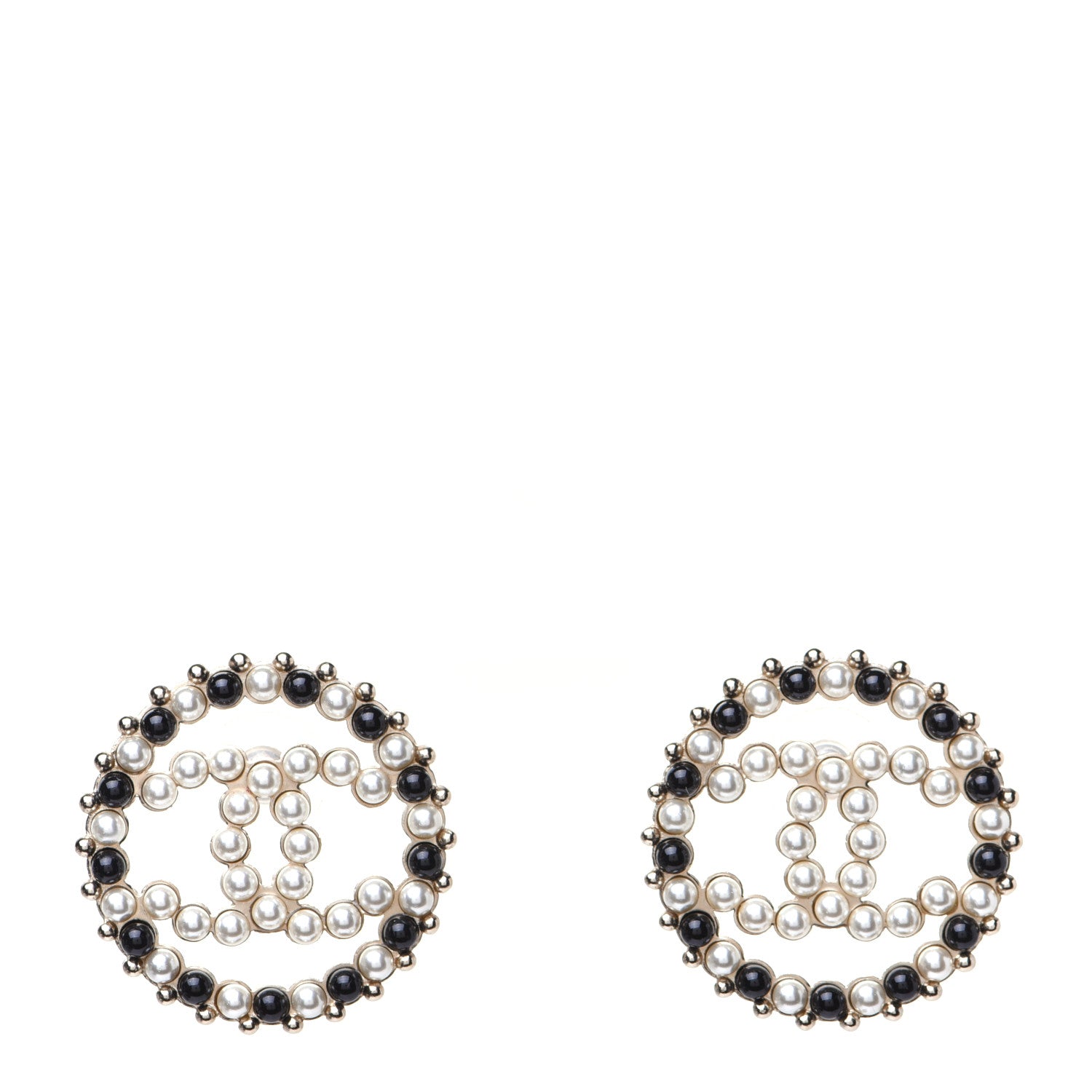 Chanel Resin Pearl CC Earrings Gold Black 1 of 7