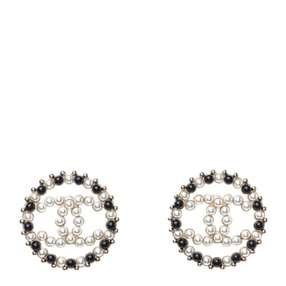 Chanel Resin Pearl CC Earrings Gold Black 1 of 7