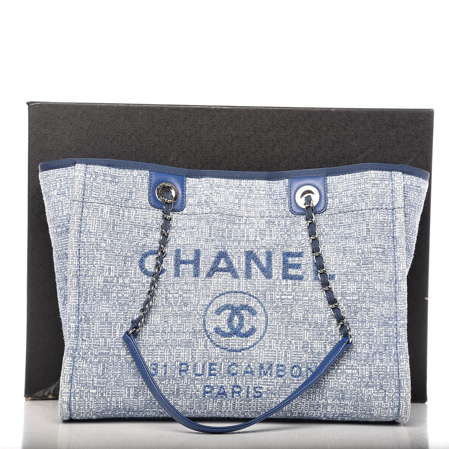 Woven Straw Raffia Small Deauville Tote Blue