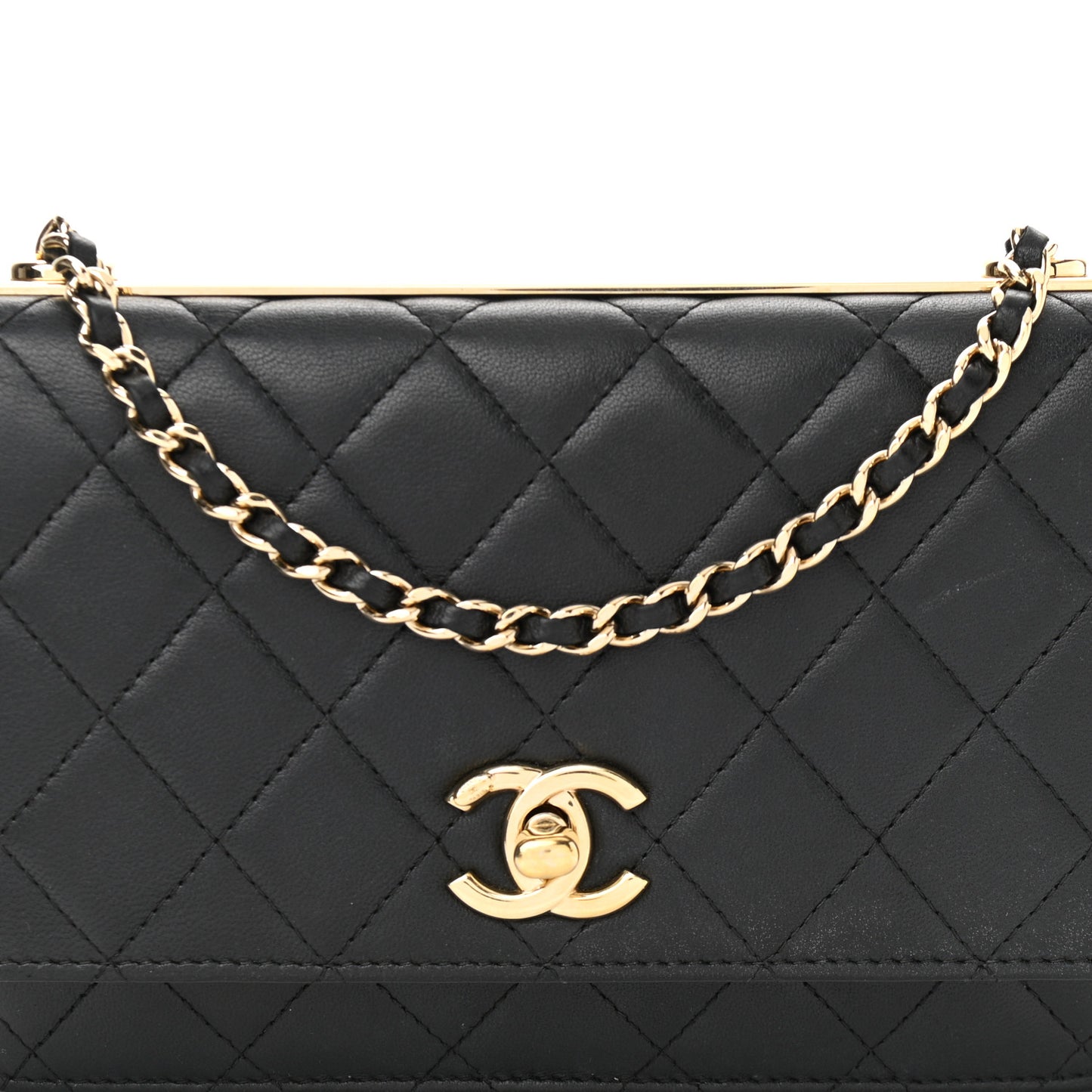 Lambskin Quilted Trendy CC Wallet On Chain WOC Black