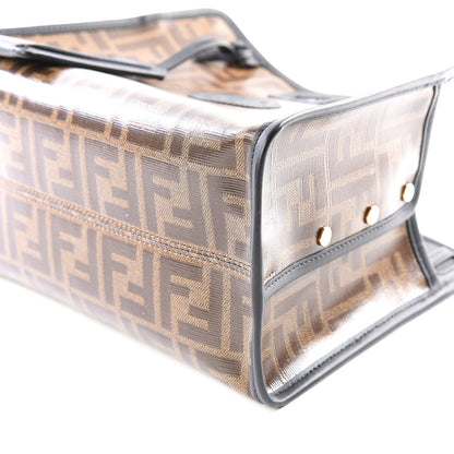Fendi Glazed Fabric Vitello Century FF 1974 Stamp Patch Mini Peekaboo Defender Cover Mogano Panna Black 6 of 9