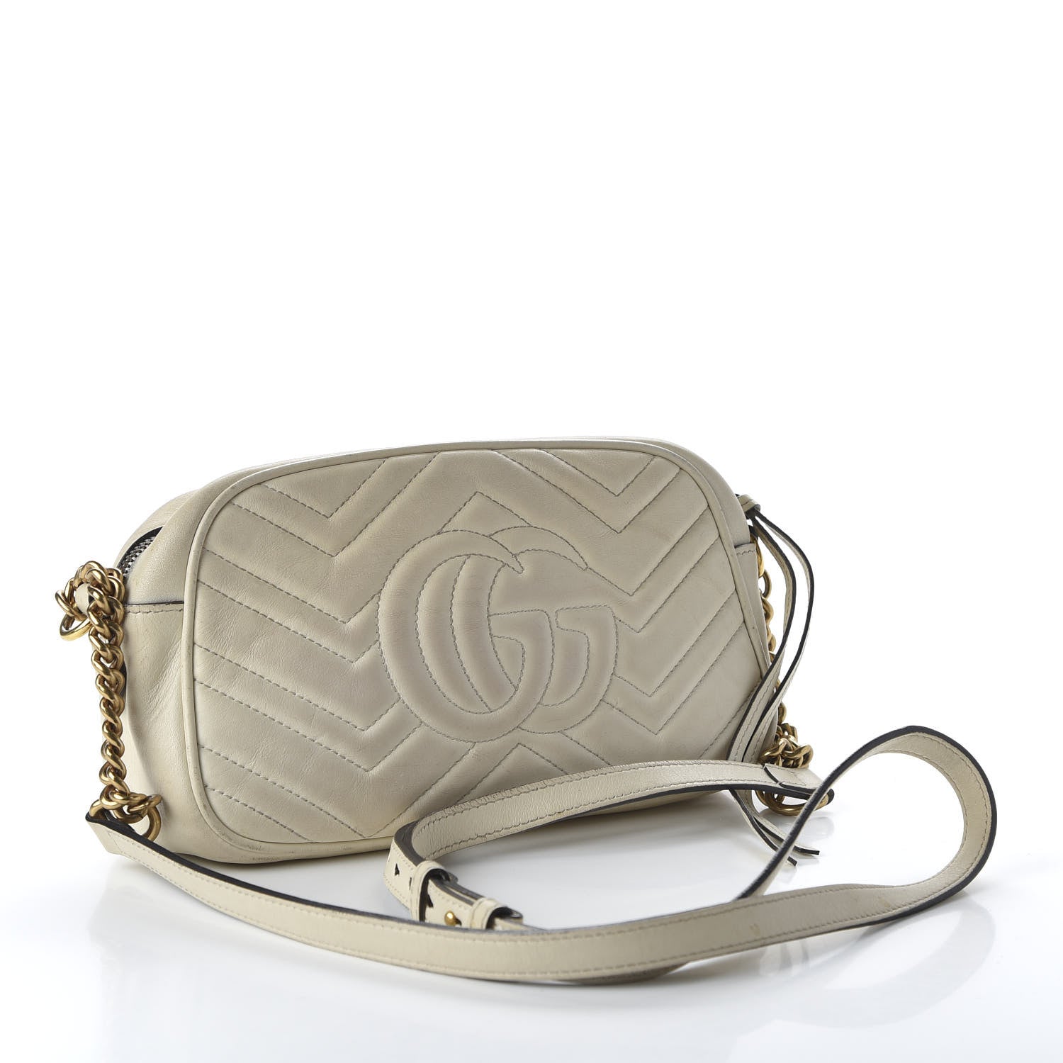 Gucci Calfskin Matelasse Small GG Marmont Chain Shoulder Bag White 3 of 11