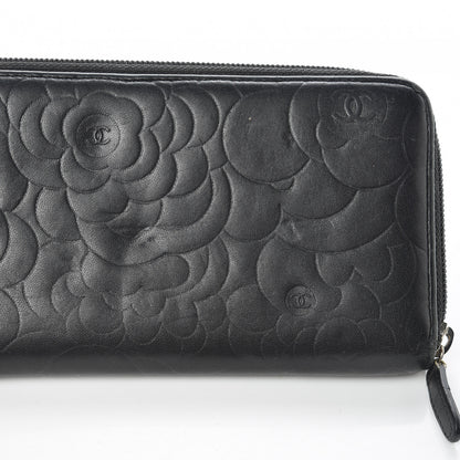 Chanel Lambskin Camellia Embossed Large Zip Around Gusset Wallet Black 11 of 11