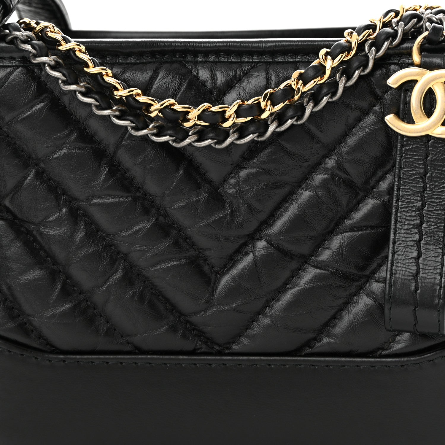 Chanel Aged Calfskin Chevron Quilted Small Gabrielle Hobo Black 8 of 13