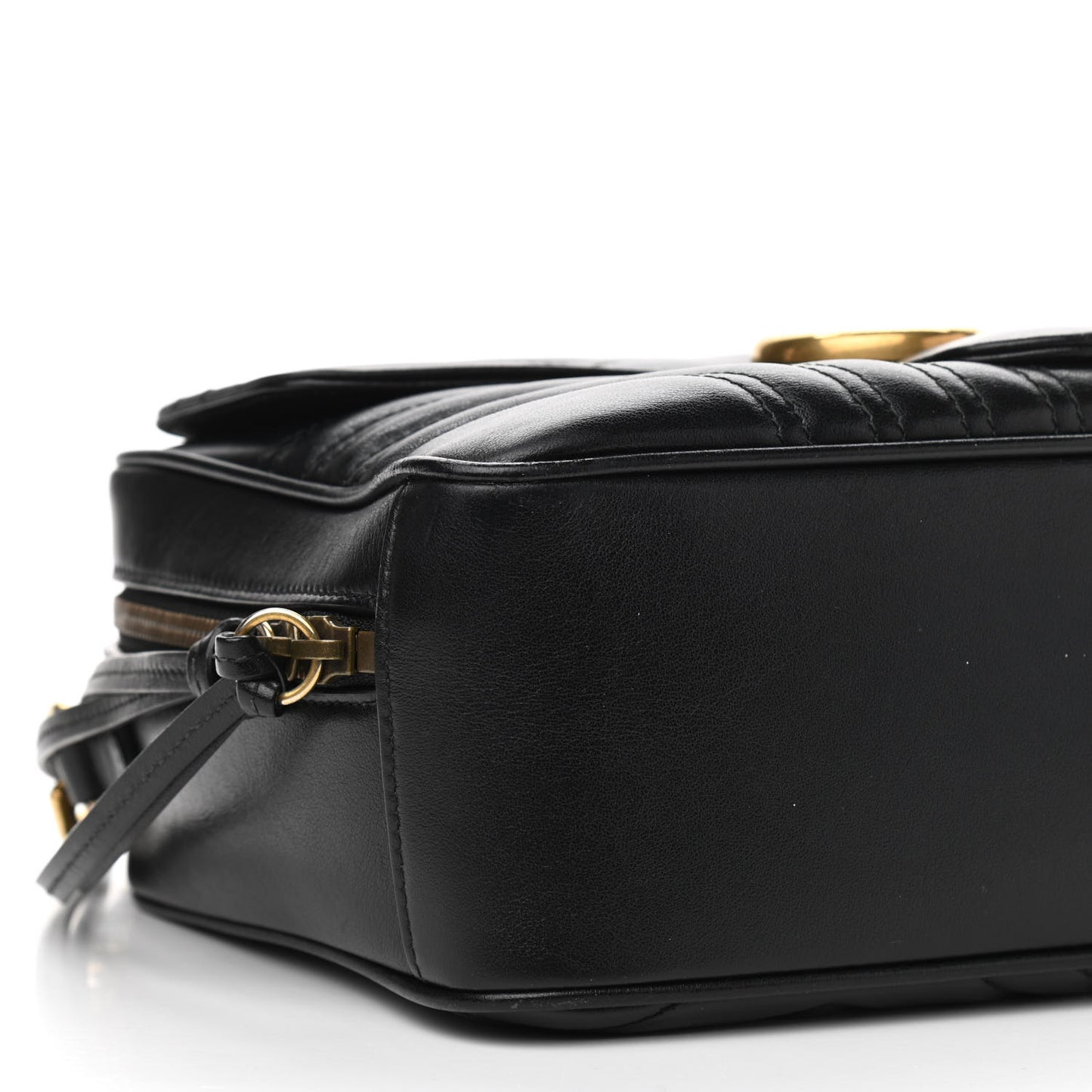 Calfskin Matelasse Sylvie Web Small GG Marmont Top Handle Shoulder Bag Black