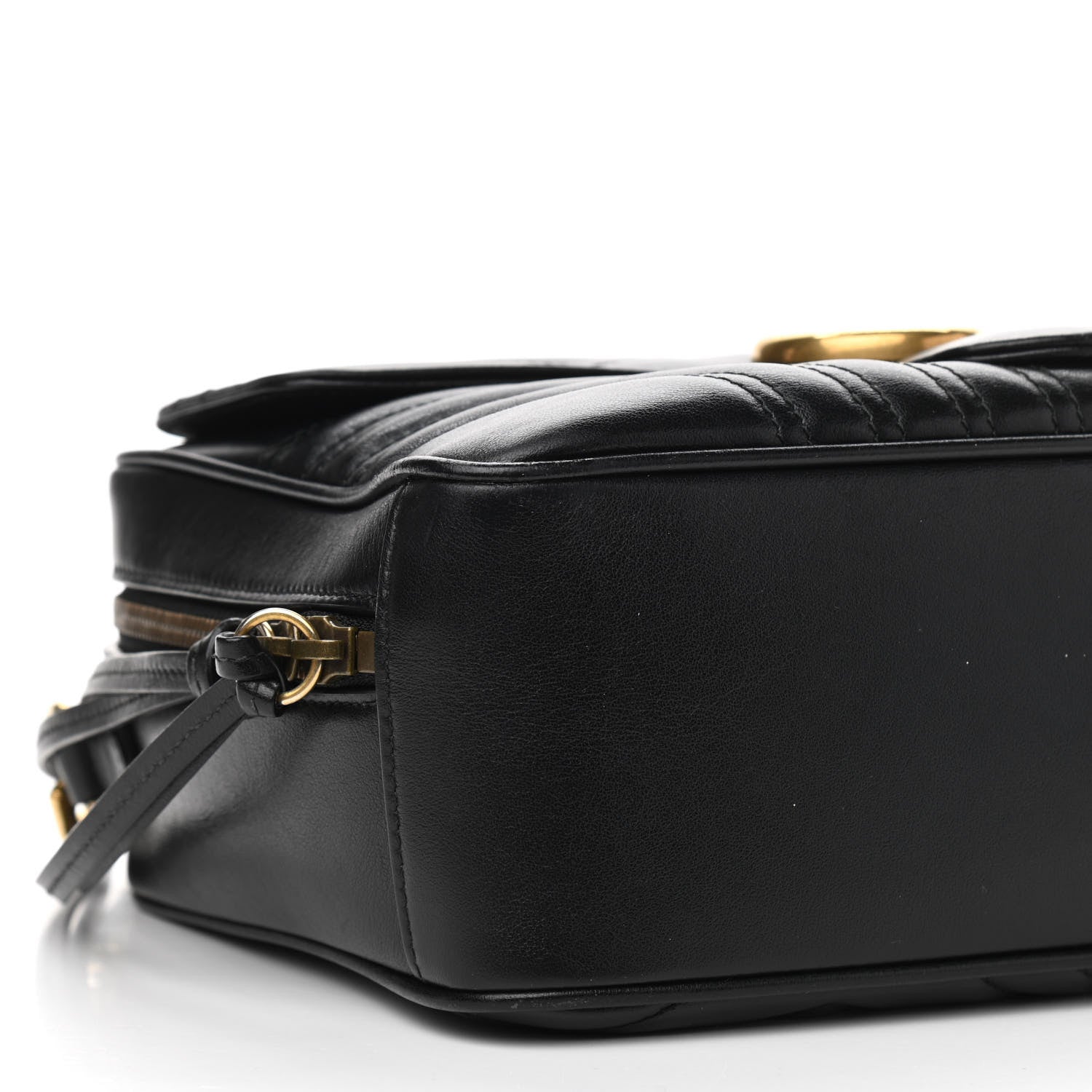 Gucci Calfskin Matelasse Sylvie Web Small GG Marmont Top Handle Shoulder Bag Black 9 of 12