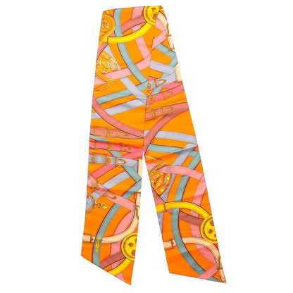 Hermes Silk Cavalcadour Maxi Twilly Orange Argile Bouton D'Or 1 of 6