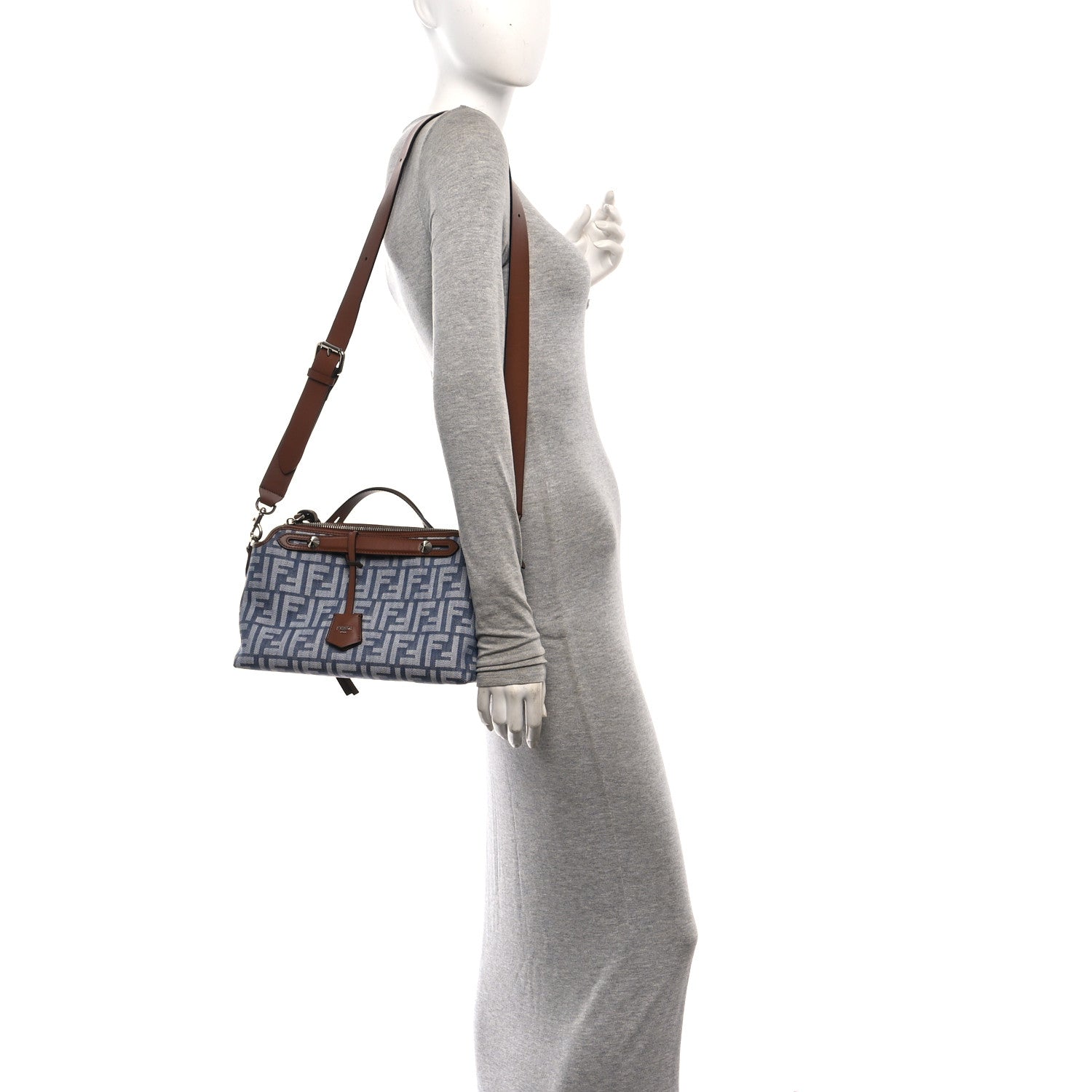 Fendi Denim Vitello Grace FF Mini By The Way Boston Bag  Blue 2 of 9