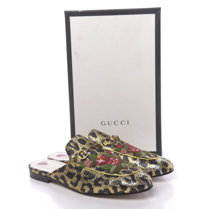 Gucci Lurex Jacquard Leopard Embroidered Princetown Slippers 40 Black Gold 10 of 10