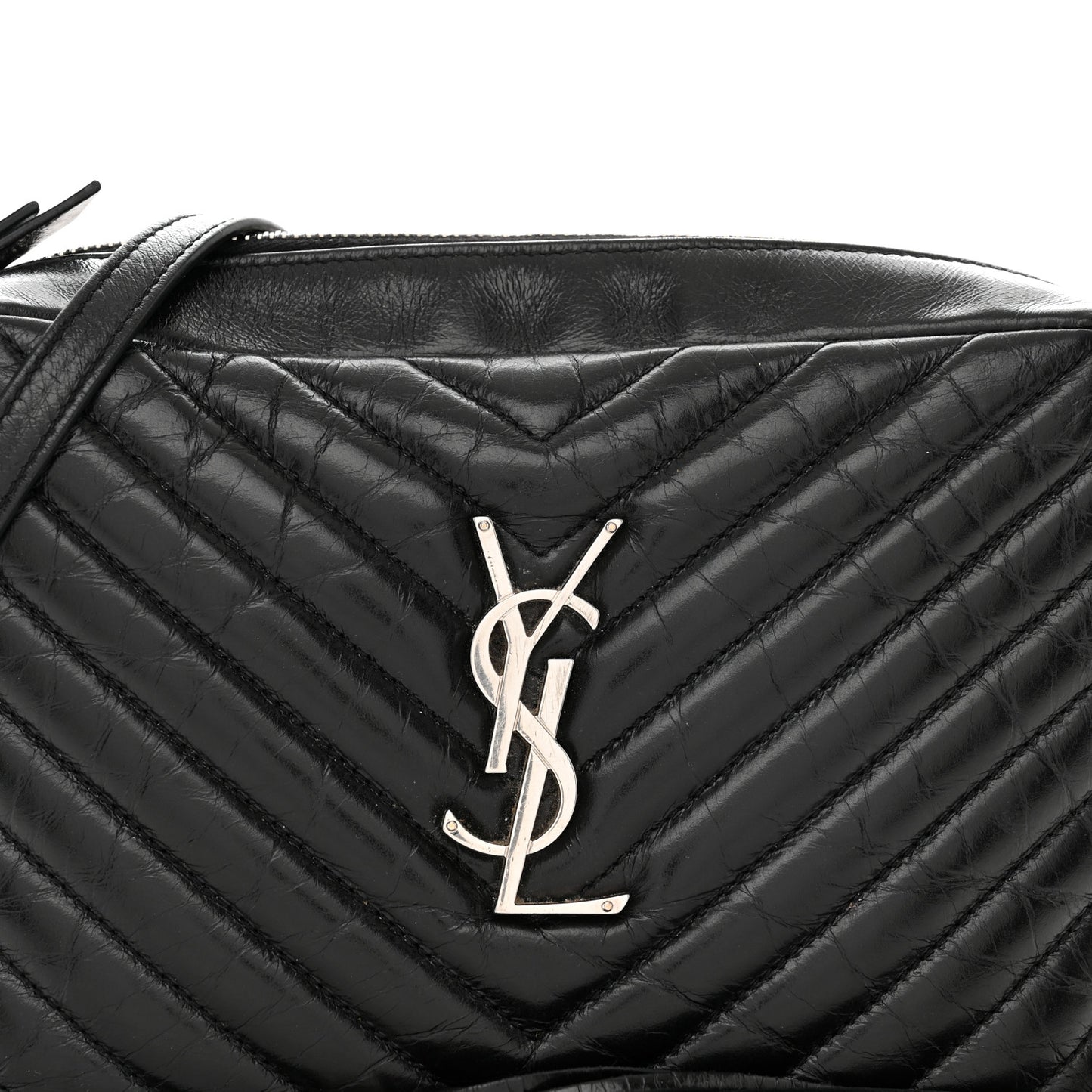 Cracked Shiny Calfskin Matelasse Monogram Lou Camera Bag Black